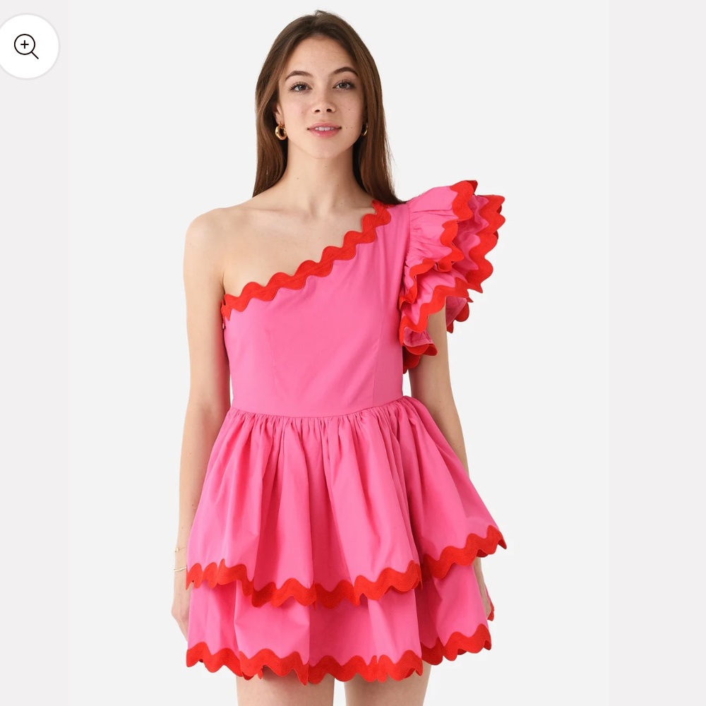 Celia B - Lake Dress - Red and Pink - Small - One Shoulder Neckline